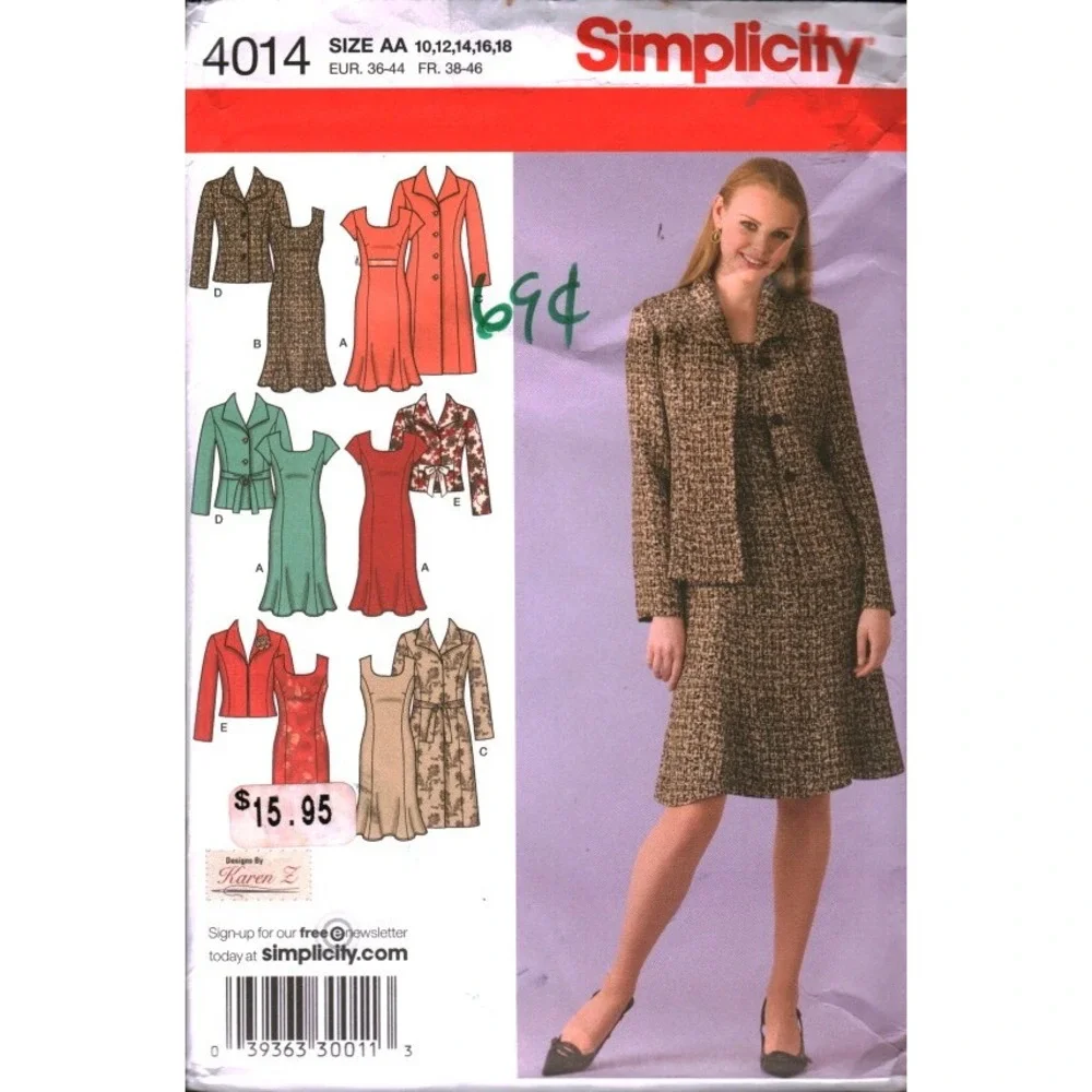 Simplicity‎ 4014 Karen Z Sewing Pattern Misses Jacket Coat Dress Size 10-18 CUT